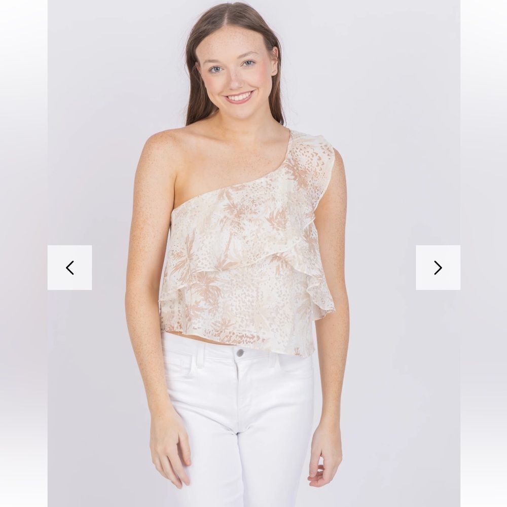 $275 Ramy Brook Maureen  Flax Combo Tropical  Asymmetrical blouse top NWT XXS
